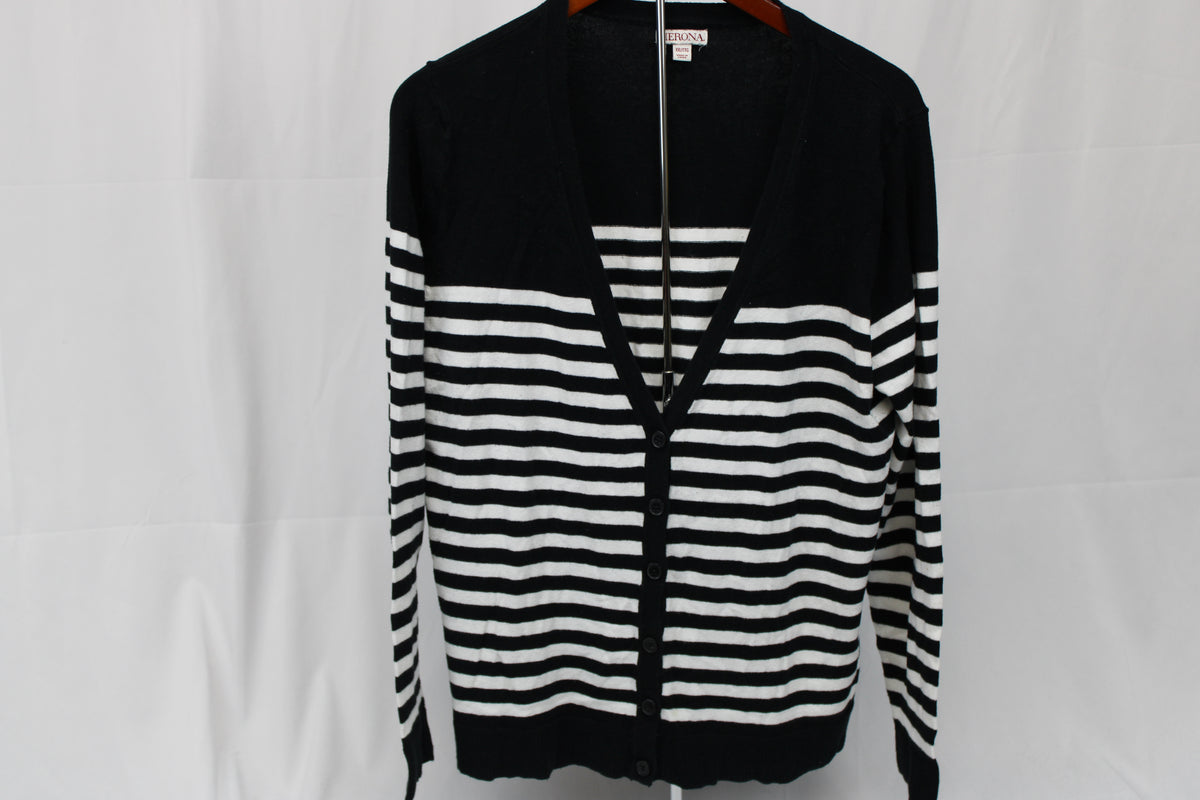 Merona Black and White Striped Buttoned Cardigan, Size XXL
