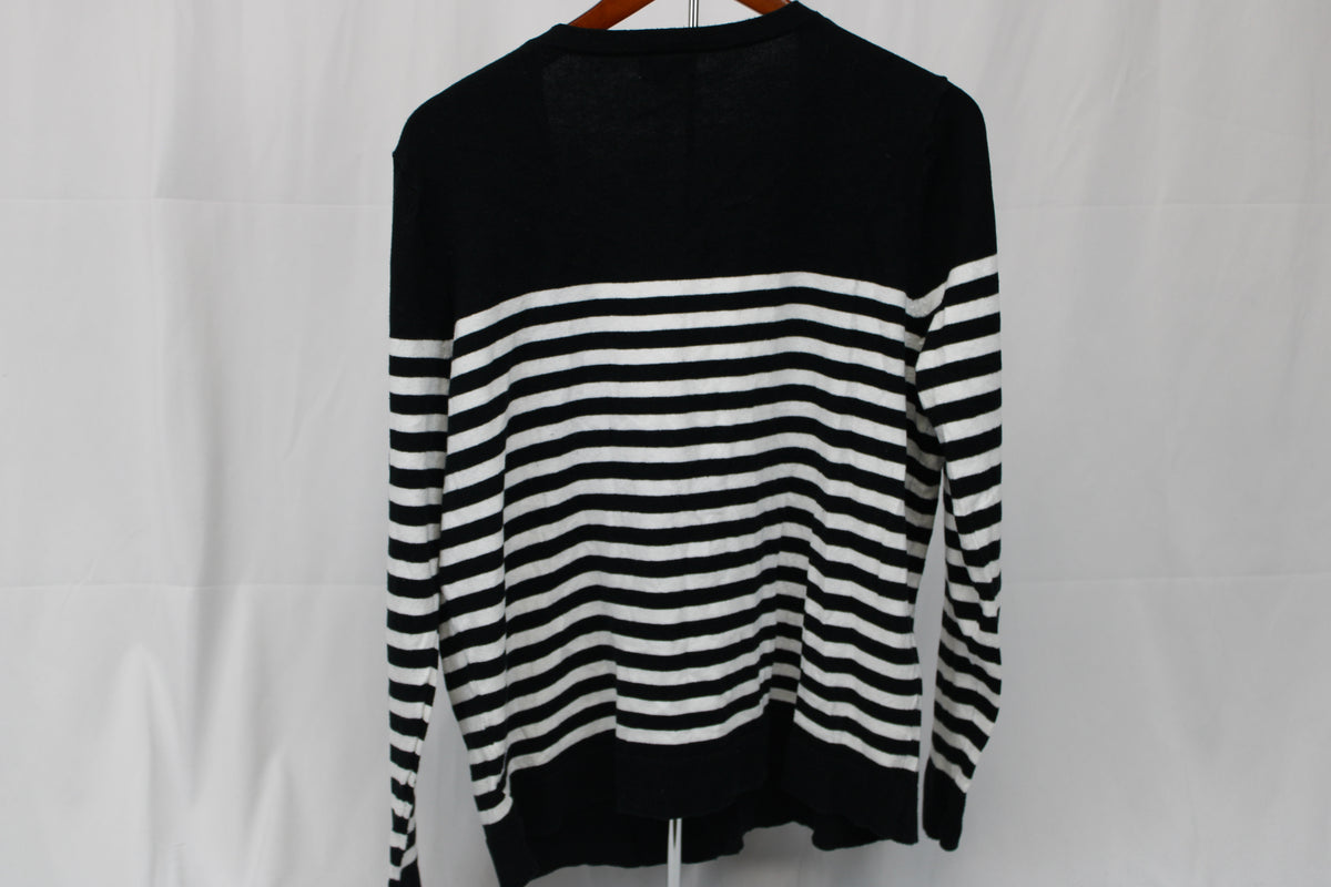 Merona Black and White Striped Buttoned Cardigan, Size XXL