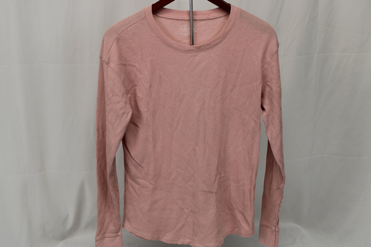 Time & Tru Pink Waffle Knit Long Sleeve Shirt, Size M
