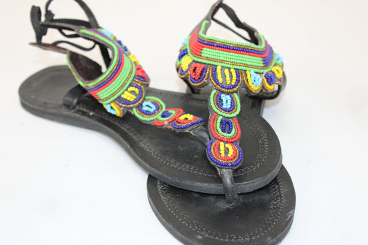 Handcrafted leather sandal with beaded strap, leather footbed, Women's 41 (9)