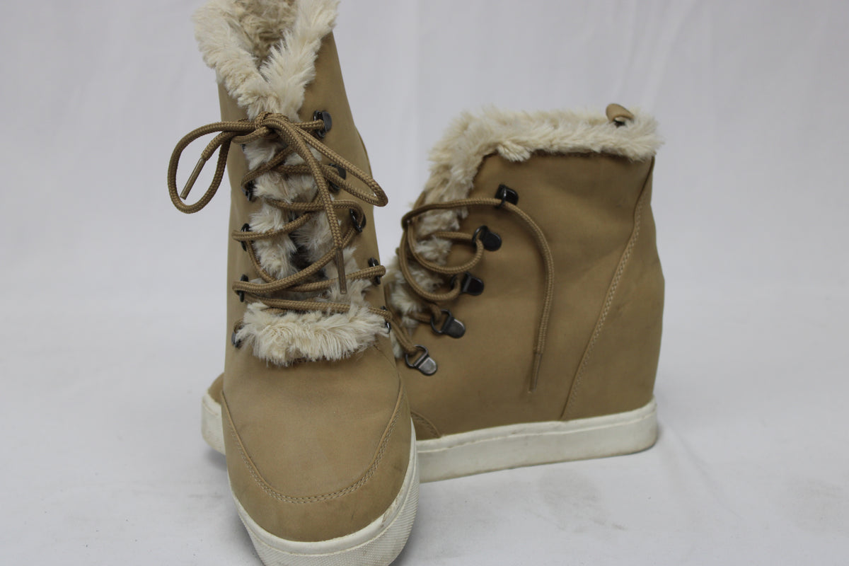 Brash suede faux shearling lined boot with built in wedge heel, Women's 9
