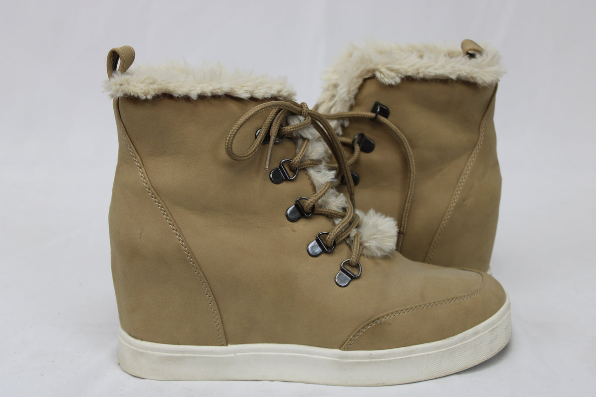 Brash suede faux shearling lined boot with built in wedge heel, Women's 9