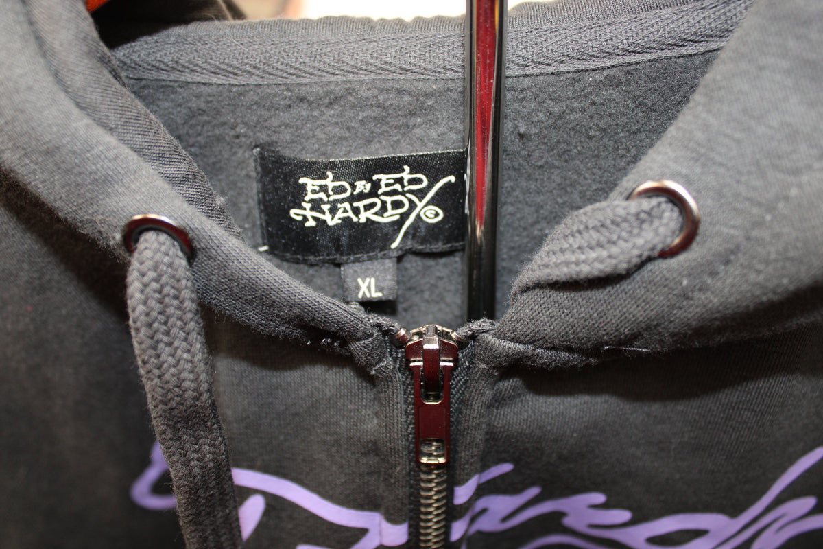 Ed Hardy Zip Up Cropped Hoodie, Size XL