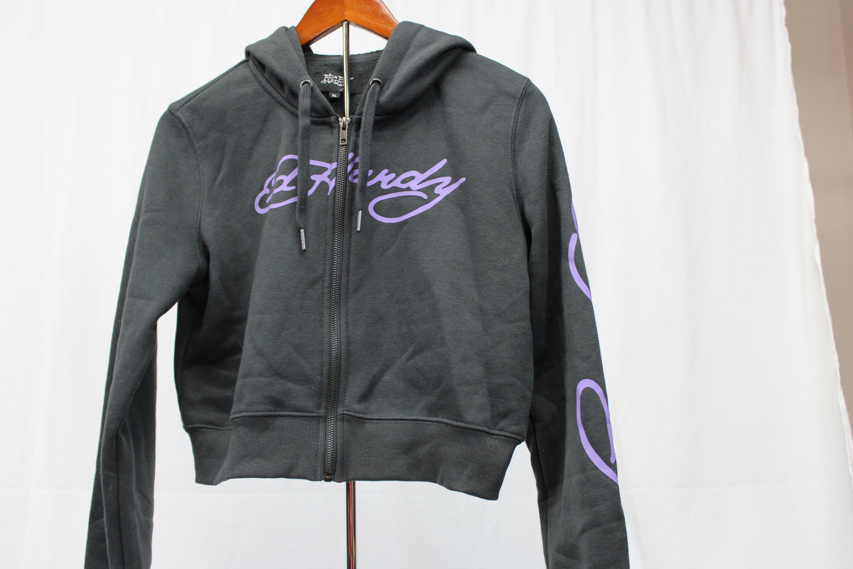 Ed Hardy Zip Up Cropped Hoodie, Size XL