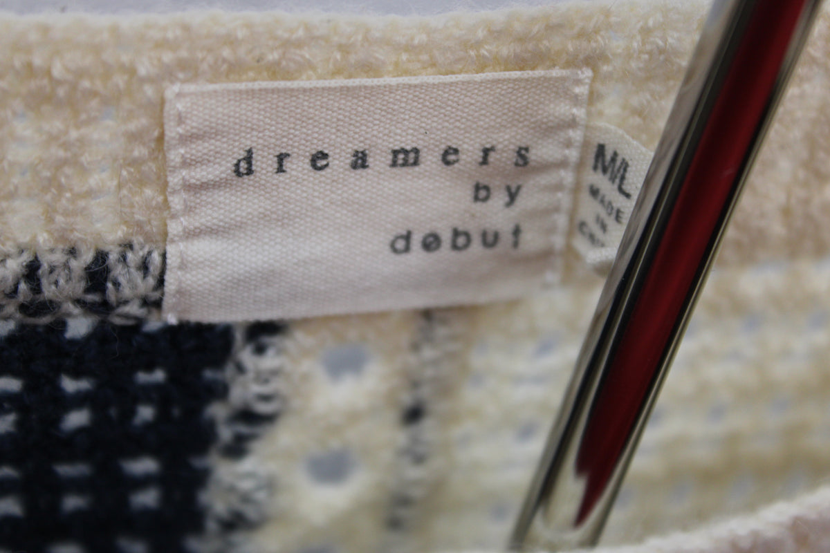 Dreamers by Debut Crocheted Flower and Square Panel Buttoned Up Sweater, Size M/L