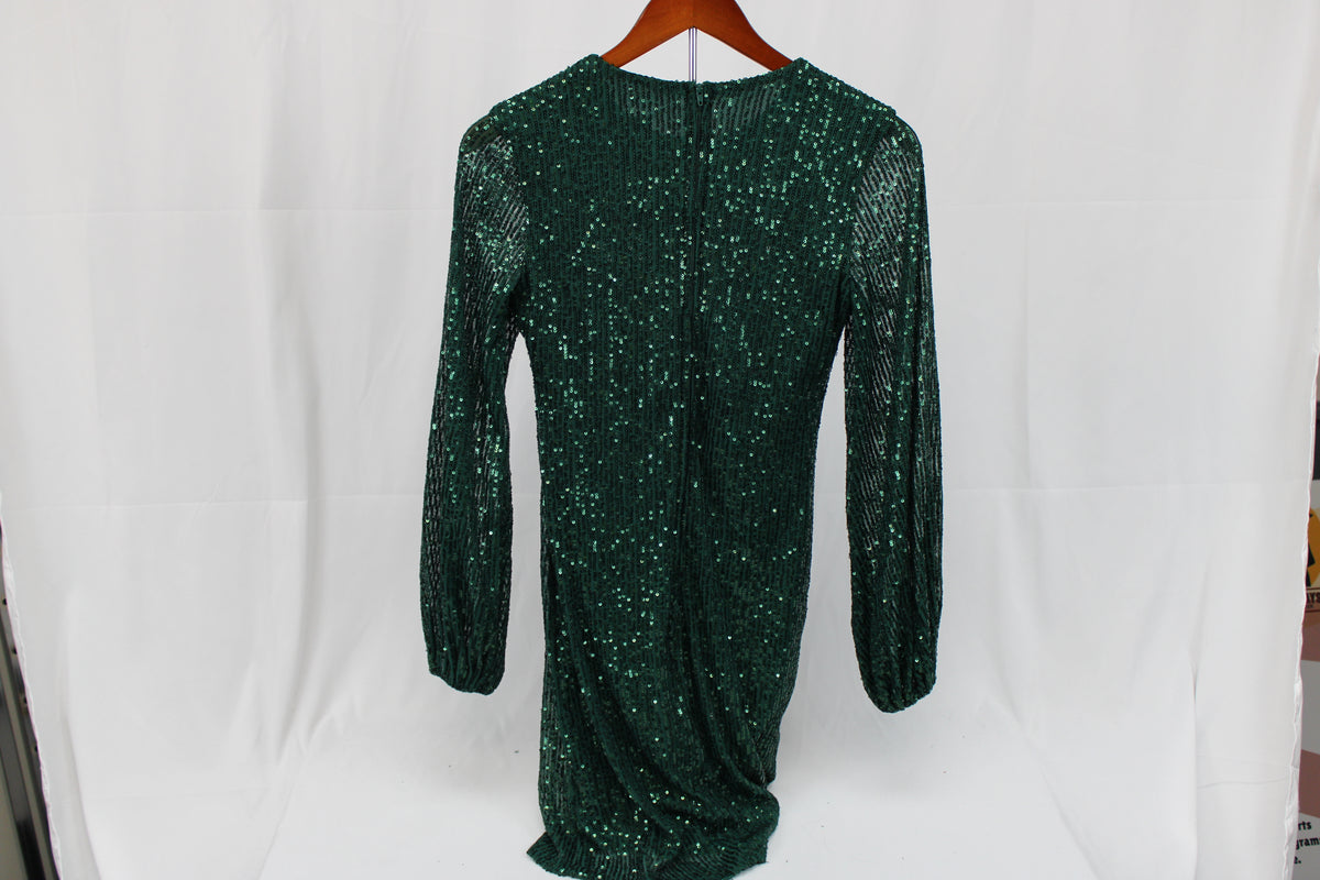 Premier Amour long sleeve sequined mini dress, forest green, Women's 4