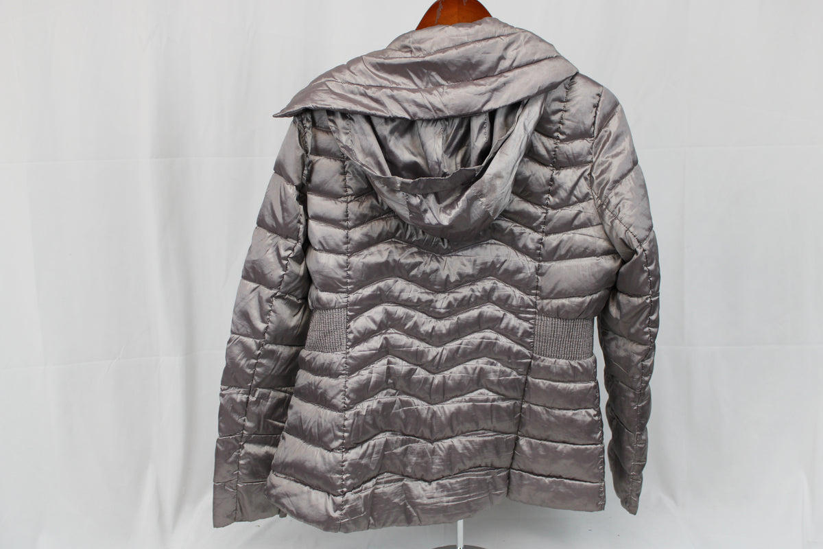 a.n.a lightweight down jacket with hood, metallic taupe, Women's M