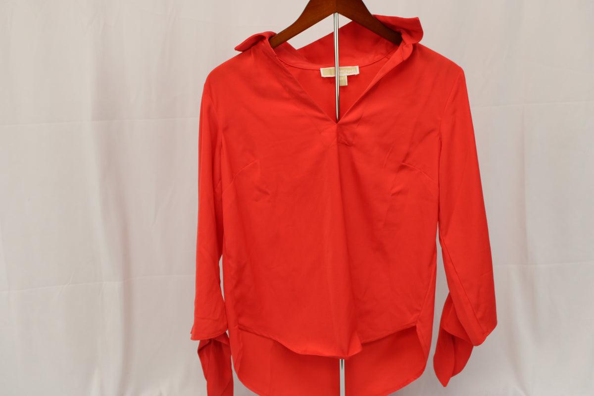 Michael Kors silk long sleeve v-neck blouse, bright red, Women's S