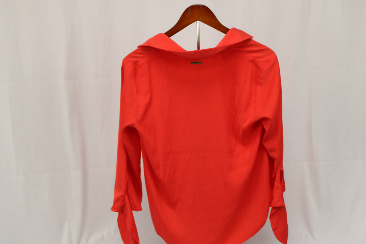 Michael Kors silk long sleeve v-neck blouse, bright red, Women's S