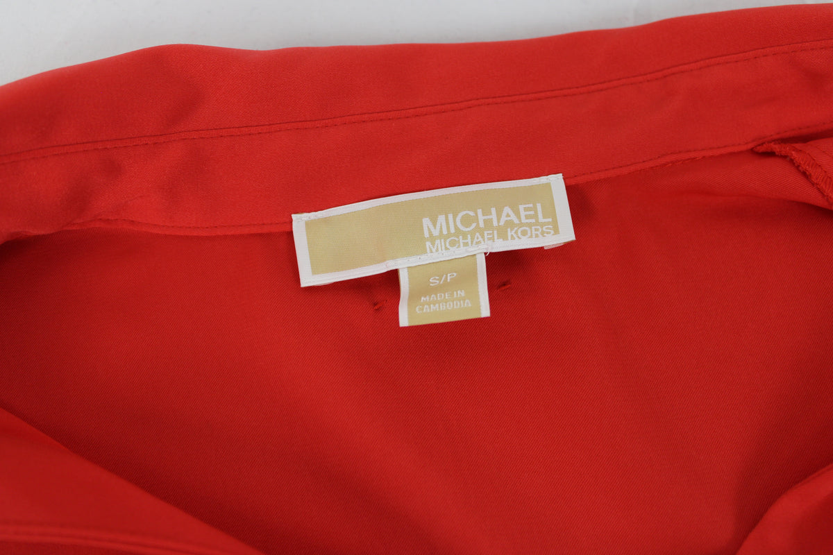 Michael Kors silk long sleeve v-neck blouse, bright red, Women's S