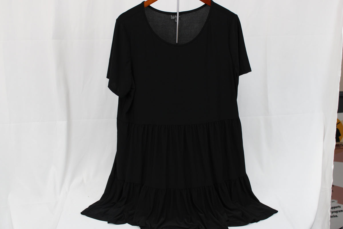 Nicole Miller short sleeve at the knee cotton dress, black, Women's XL