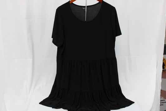 Nicole Miller short sleeve at the knee cotton dress, black, Women's XL