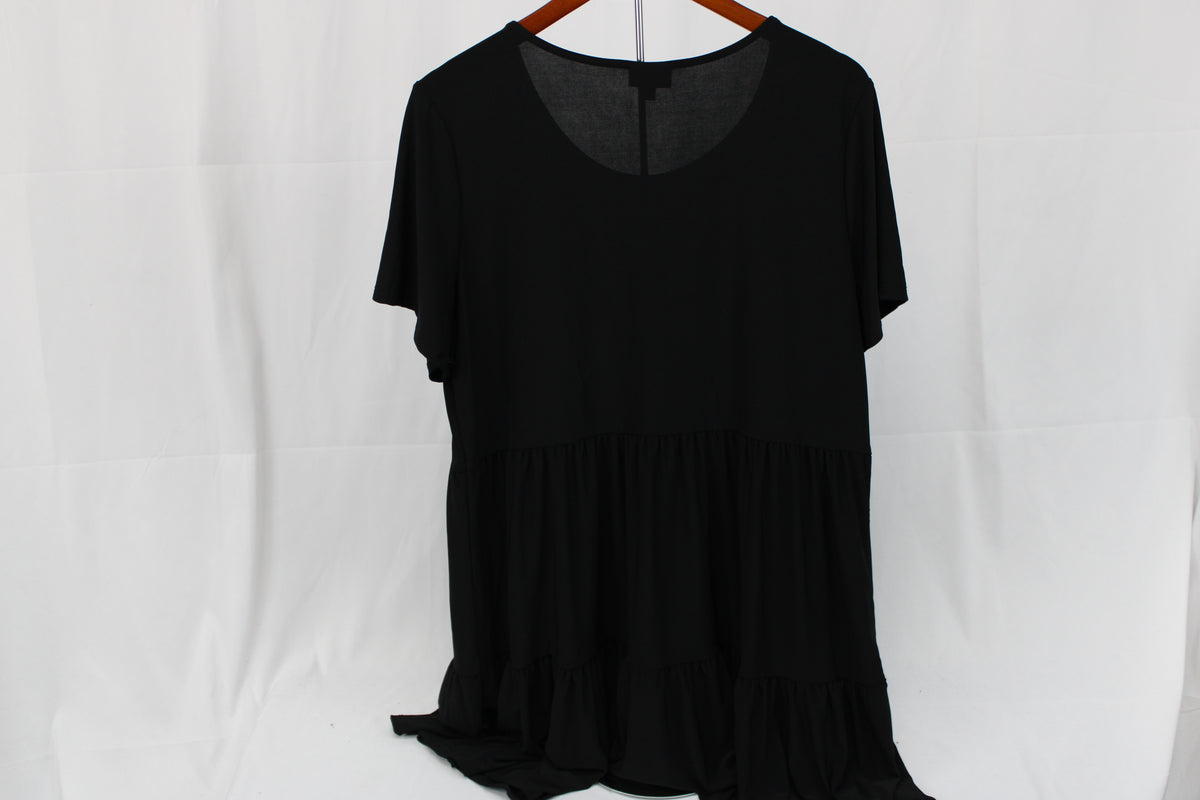 Nicole Miller short sleeve at the knee cotton dress, black, Women's XL