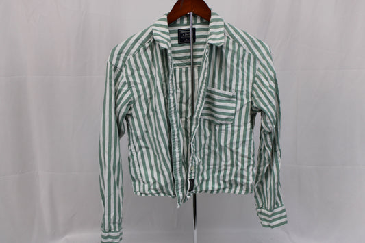 Abercrombie & Fitch long sleeve striped blouse, sage green, Women's S