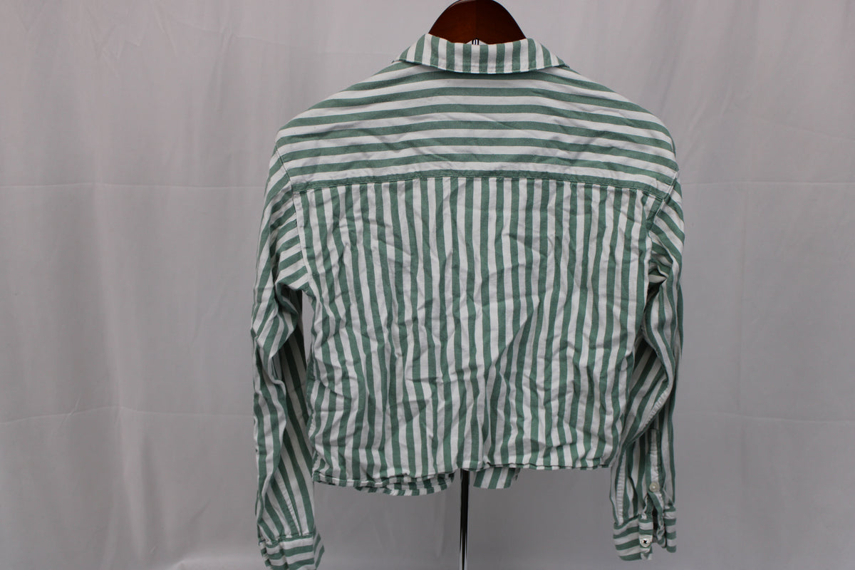 Abercrombie & Fitch long sleeve striped blouse, sage green, Women's S