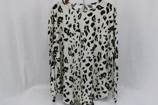 Tickled Teal leopard spotted long sleeve cotton blouse, Women's XXL