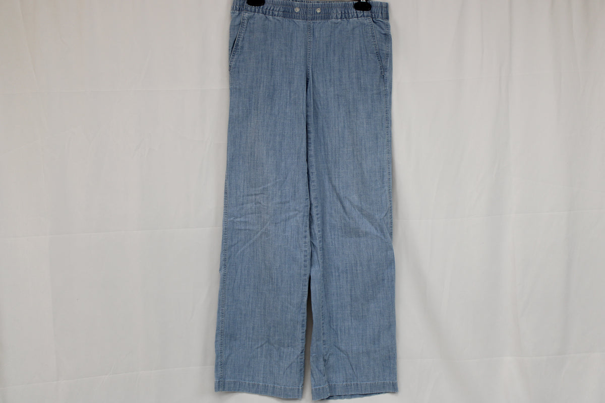 L.L. Bean light wash linen wide leg pants, stretch waist, Women's 4