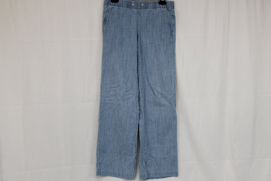 L.L. Bean light wash linen wide leg pants, stretch waist, Women's 4
