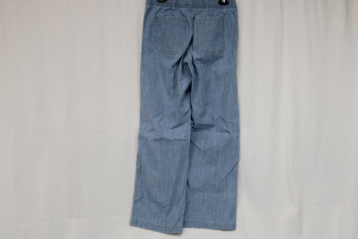 L.L. Bean light wash linen wide leg pants, stretch waist, Women's 4