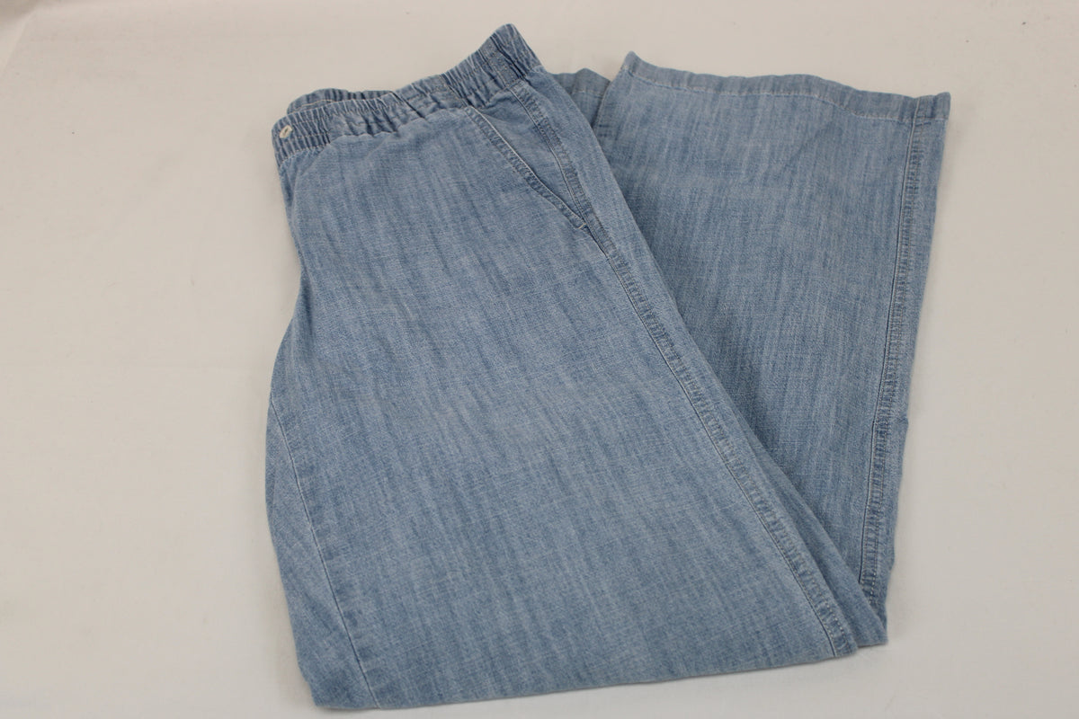 L.L. Bean light wash linen wide leg pants, stretch waist, Women's 4