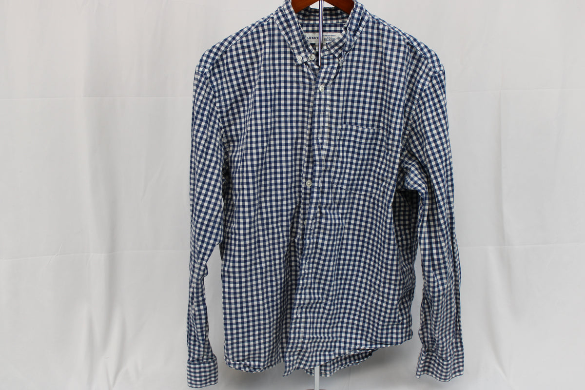 Old Navy slim fit checkered dress shirt, navy, Men's L