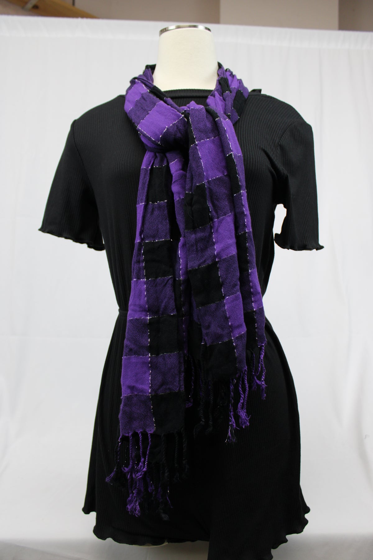 Purple and Black Plaid Scarf