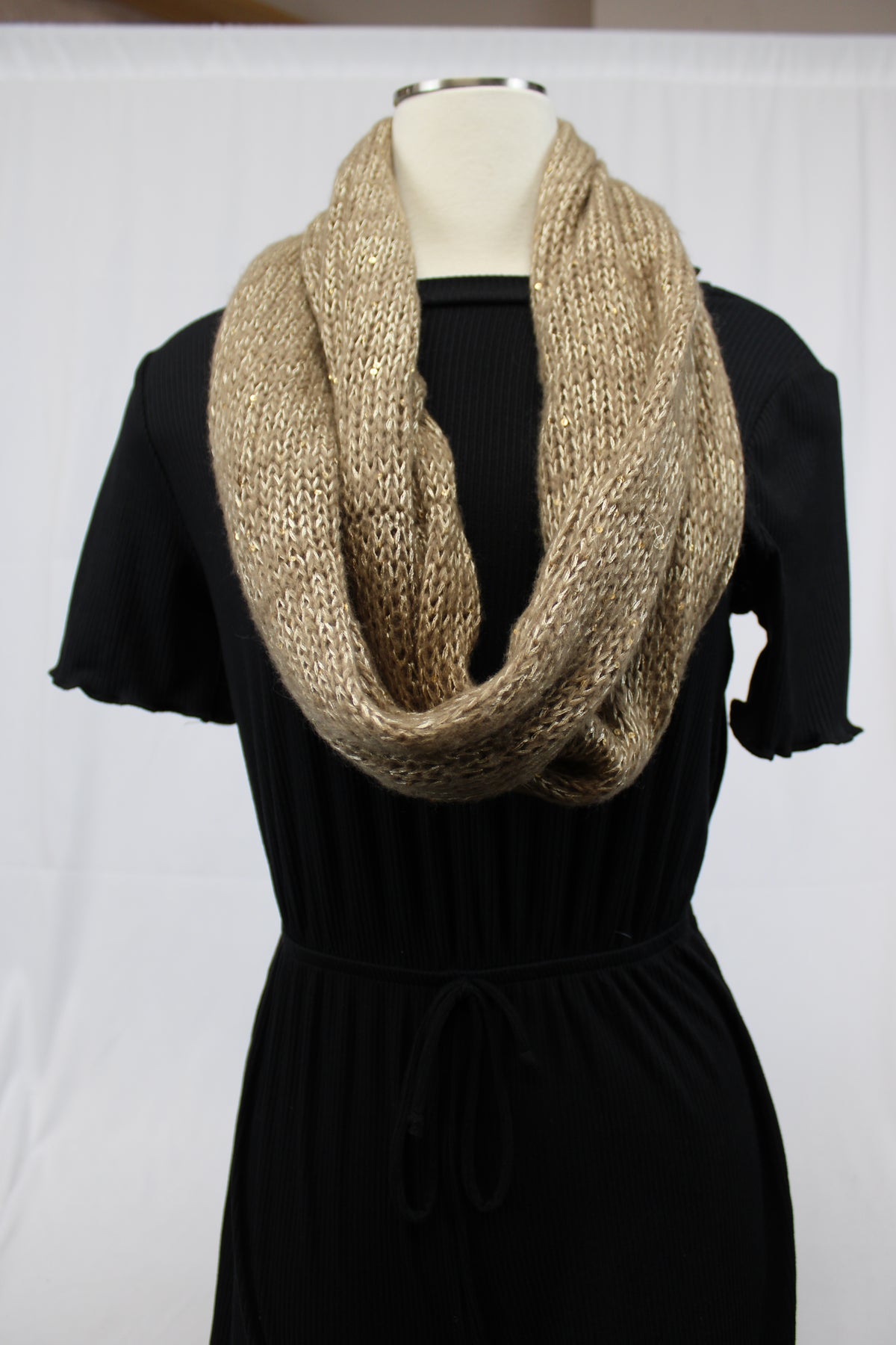 Gold/Tan Crocheted Infinity Scarf