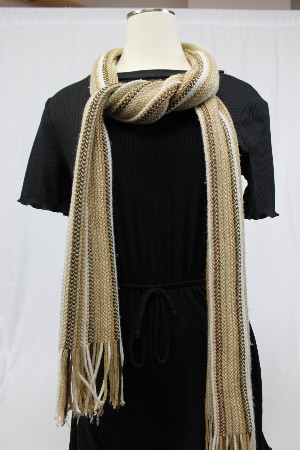 Tan/White/Brown/Green Knitted Scarf