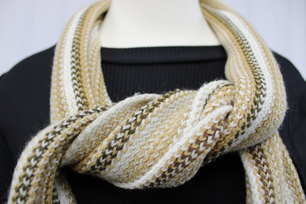 Tan/White/Brown/Green Knitted Scarf