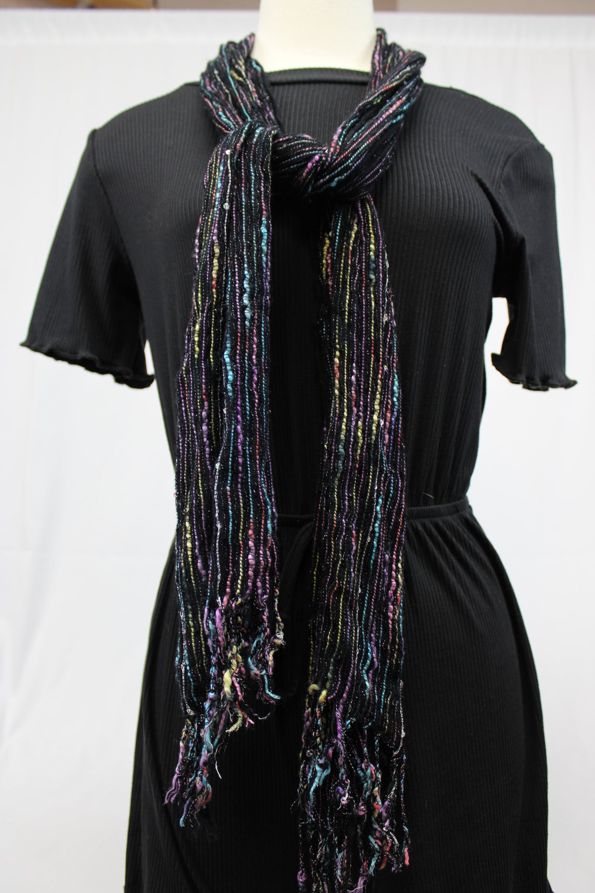 Black and Multi-Color Scarf (pink, purple, blue, yellow)