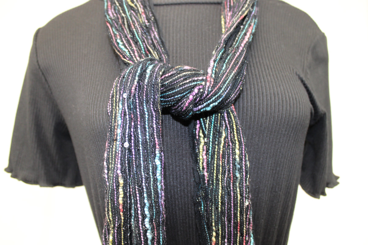 Black and Multi-Color Scarf (pink, purple, blue, yellow)