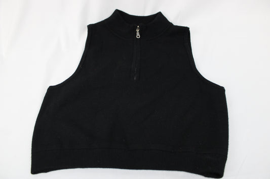 Black Sweater Sleeveless Shirt with Gold Zipper Accent, Size S