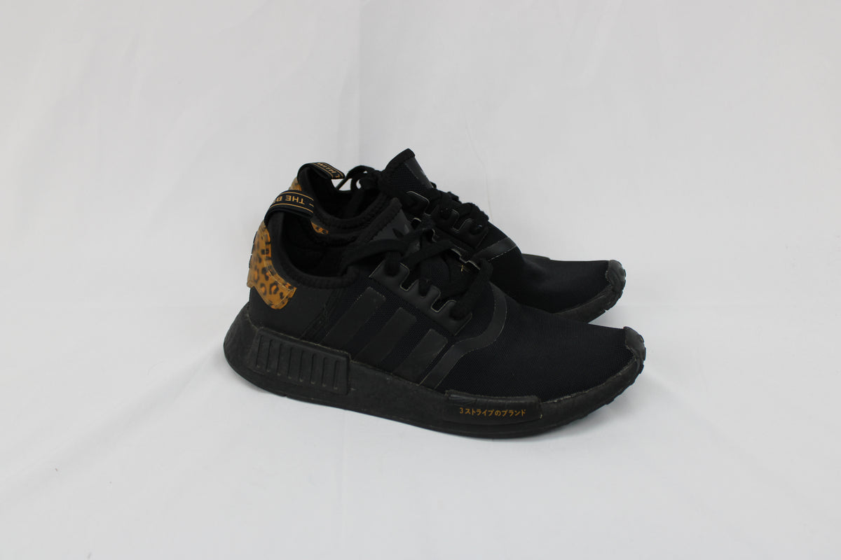 Adidas NMD R1 training shoe, black leopard/wild brown, Women's 8.5
