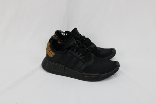 Adidas NMD R1 training shoe, black leopard/wild brown, Women's 8.5
