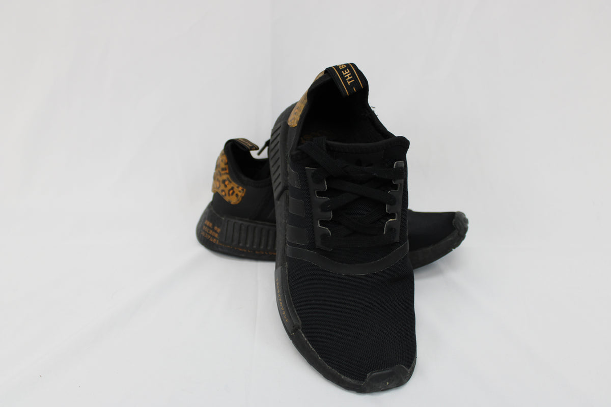 Adidas NMD R1 training shoe, black leopard/wild brown, Women's 8.5