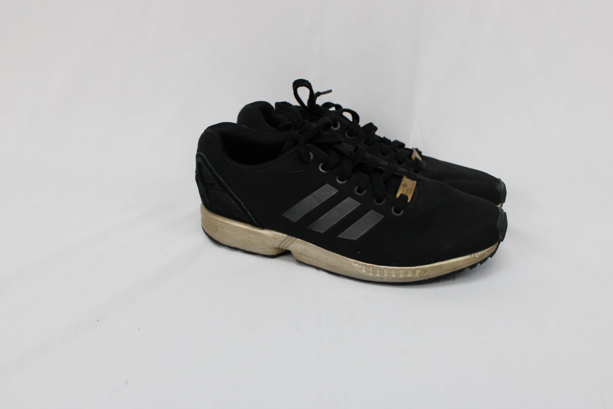 Adidas ZX Flux running shoe, black gold, Women's 8