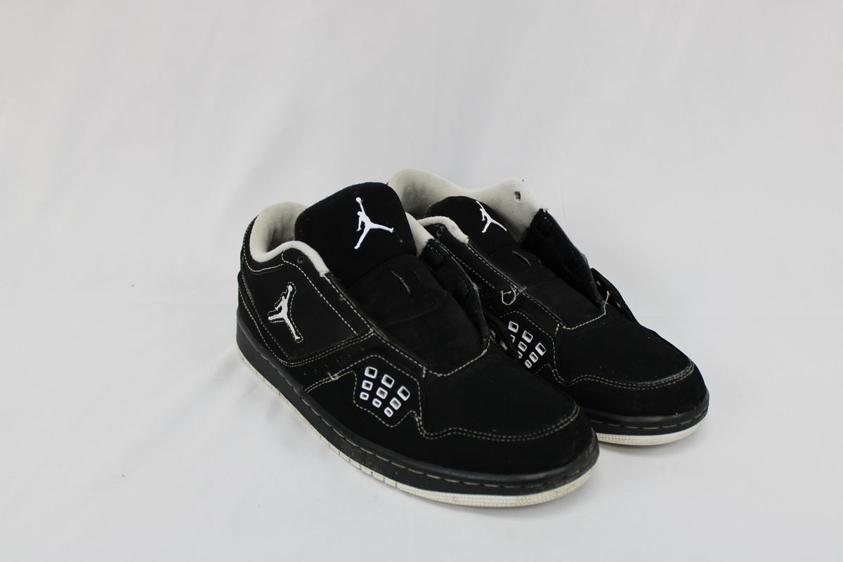 Jordan 1 Flight Low nubuck suede, black/white, Men's 9