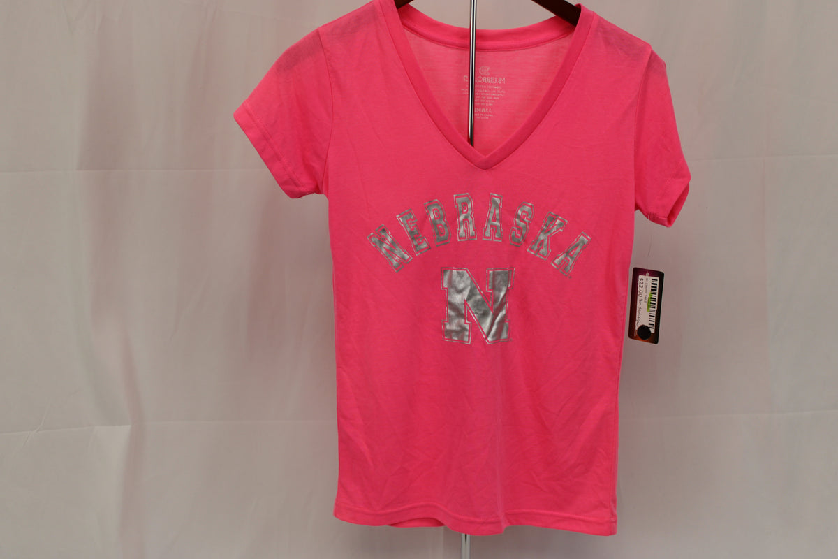 Colosseum polyester moisture wicking Nebraska v-neck t-shirt, NWT, Women's S