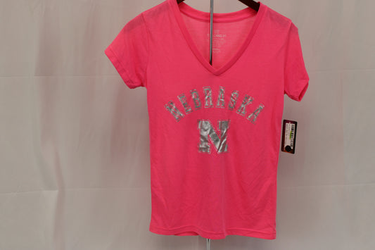 Colosseum polyester moisture wicking Nebraska v-neck t-shirt, NWT, Women's S