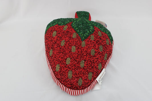 Brocante strawberry beaded decorative pillow, 19x13, NWT