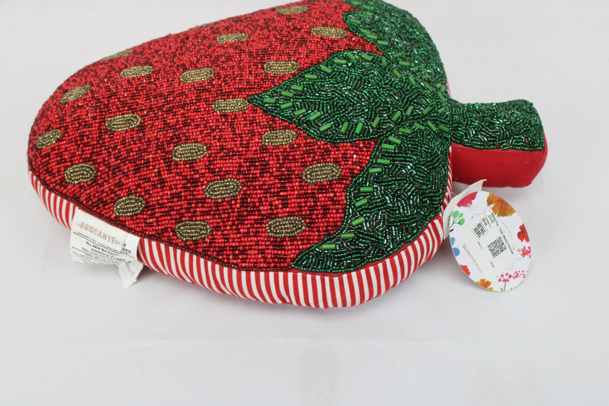 Brocante strawberry beaded decorative pillow, 19x13, NWT