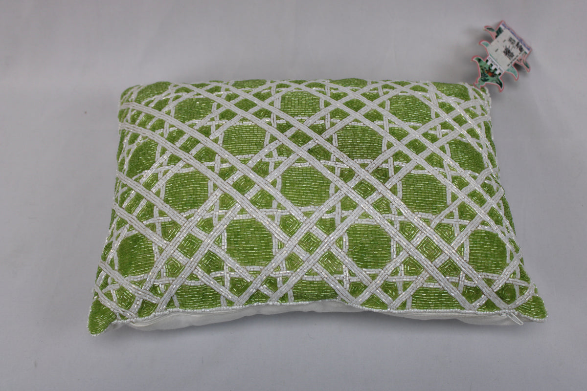 Style Happy hand beaded lattice pillow, lime, NWT
