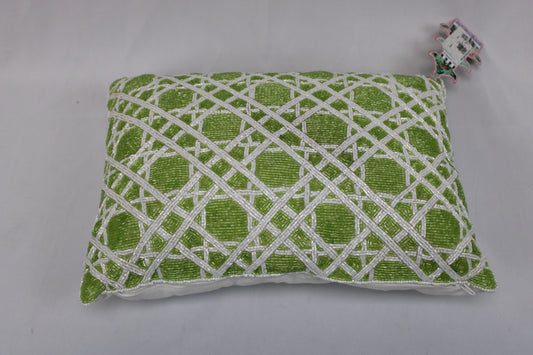 Style Happy hand beaded lattice pillow, lime, NWT