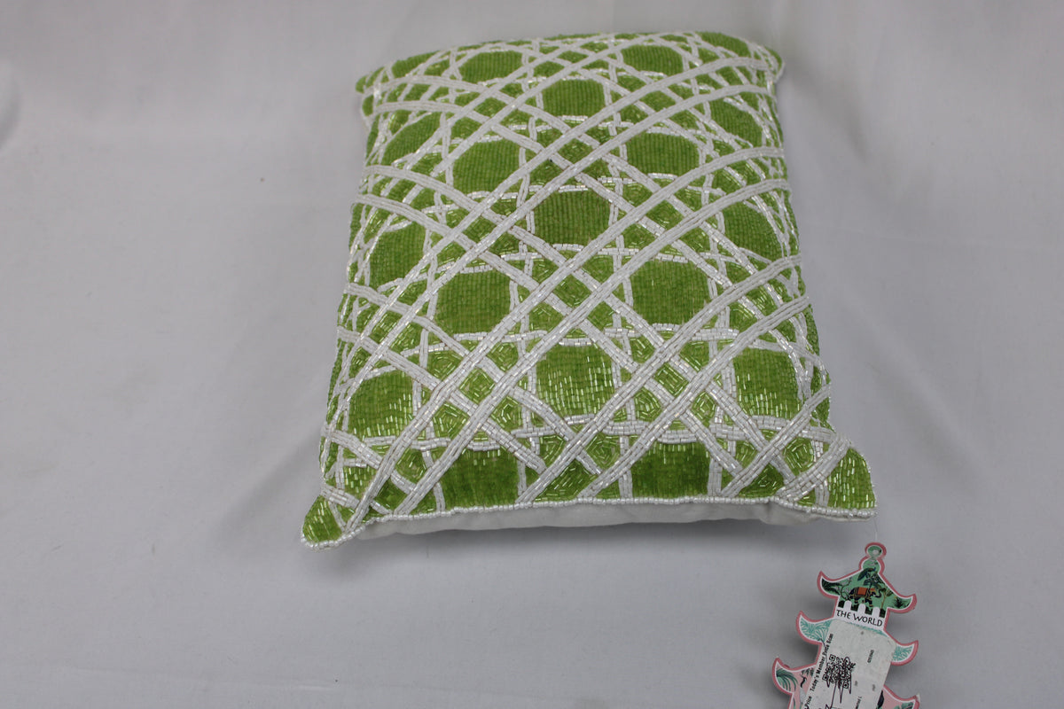 Style Happy hand beaded lattice pillow, lime, NWT