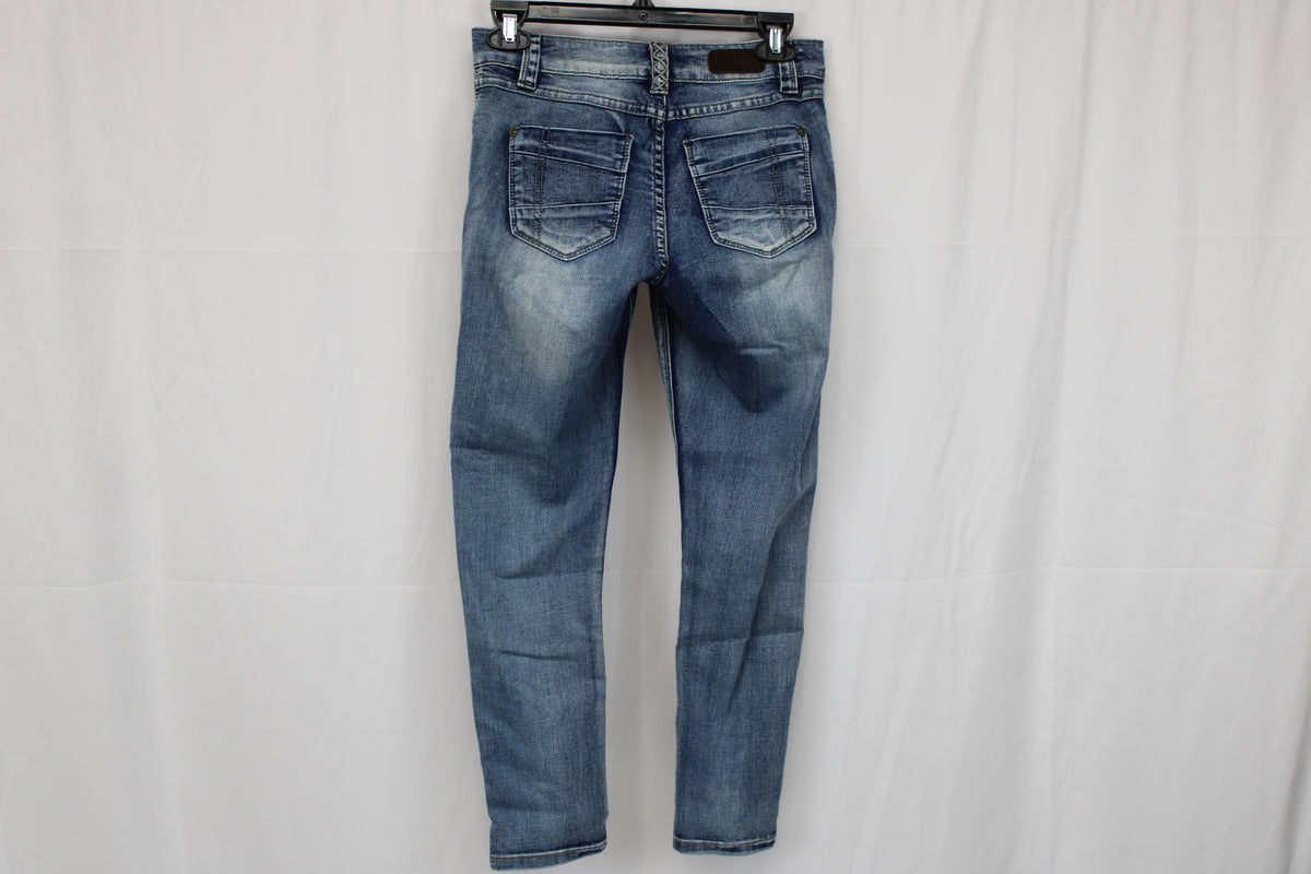 Rose Royce skinny leg faded jeans, medium wash, Women's 3/4