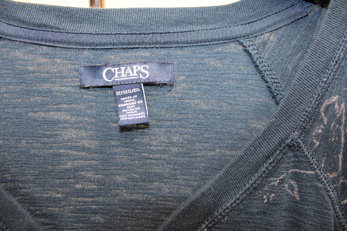 Chaps Blue Floral V-neck long sleeve shirt, Size 1X
