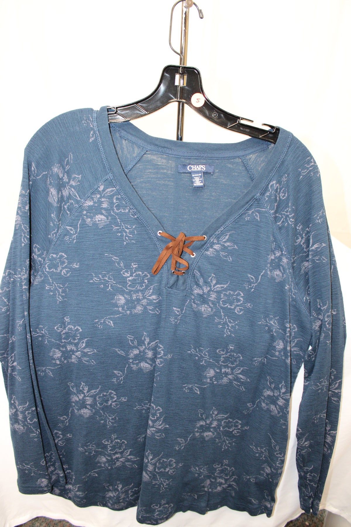 Chaps Blue Floral V-neck long sleeve shirt, Size 1X
