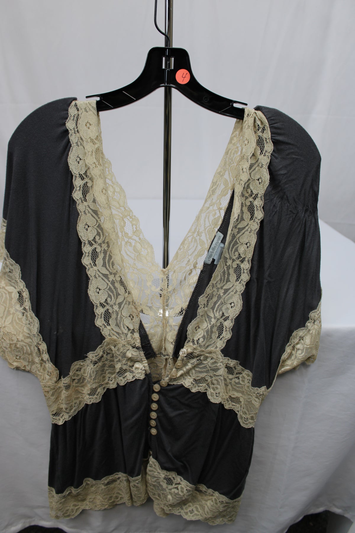 Charlotte Russe Deep V Shirt with Lace Trim, Size XL