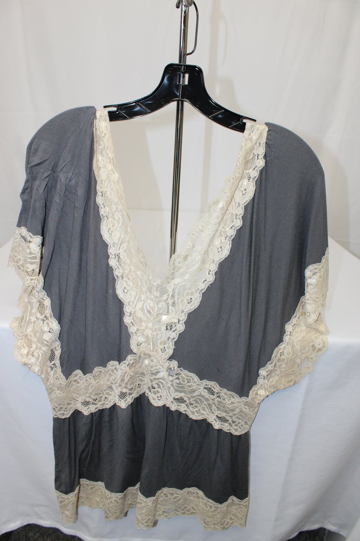 Charlotte Russe Deep V Shirt with Lace Trim, Size XL