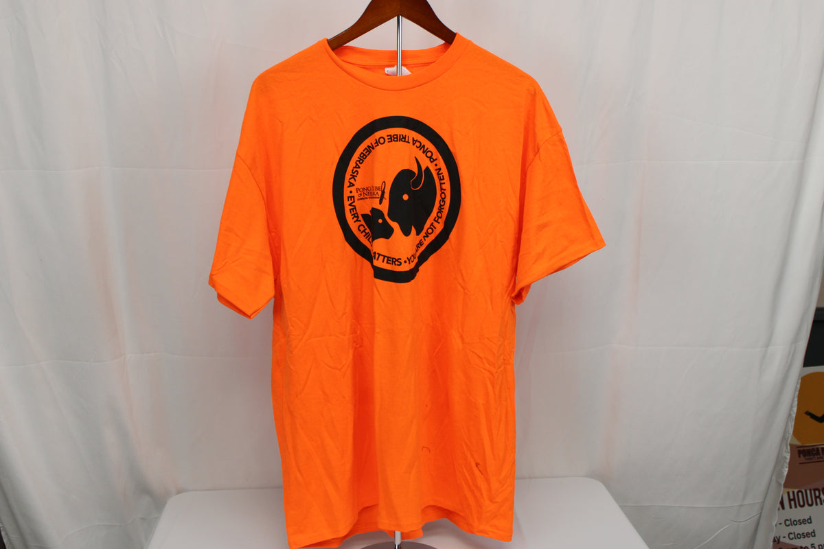 Ponca Tribe of Nebraska Every Child Matters logo t-shirt, Men's XL